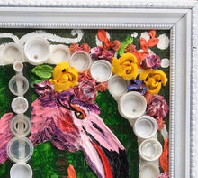 Load image into Gallery viewer, Pink flamingo, pink flamingo painting, peace sign, framed art, original art, textured art, art, painting, wall art, home decor