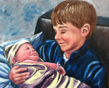 Load image into Gallery viewer, 9x12, 2 people’s faces, acrylics, custom painting, from photo, canvas, portrait, made to order, art, acrylic portrait