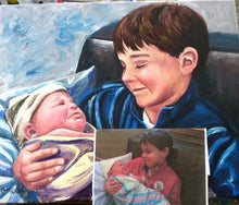 Load image into Gallery viewer, 9x12, 2 people’s faces, acrylics, custom painting, from photo, canvas, portrait, made to order, art, acrylic portrait