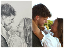 Load image into Gallery viewer, 16x20, 2 faces, Drawing, made to order, pencil portrait
