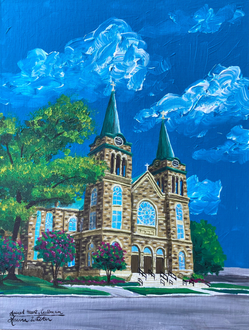 9x12, church, business, wedding venue, university building Made to order, acrylic painting