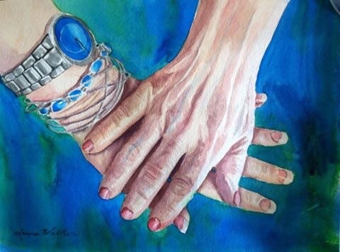 16x20, watercolor, hands