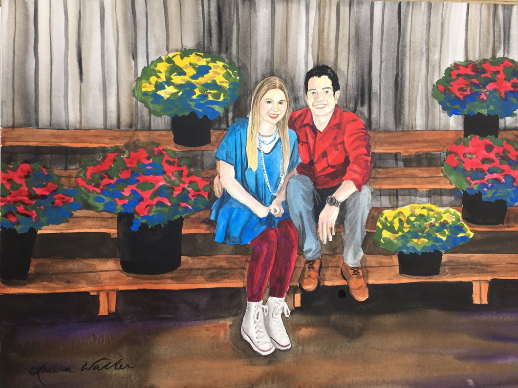 16x20, two people full body, photo to painting, custom painting, painting from photo, watercolor painting
