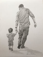 Load image into Gallery viewer, 16x20, 2 people full body, Pencil drawing, drawing of a couple, person and a pet, people drawing, pencil portrait
