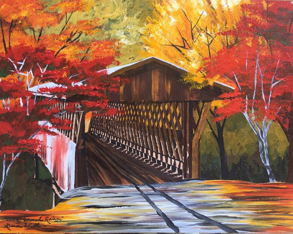 11x14, bridge, custom painting, covered bridge, acrylic painting