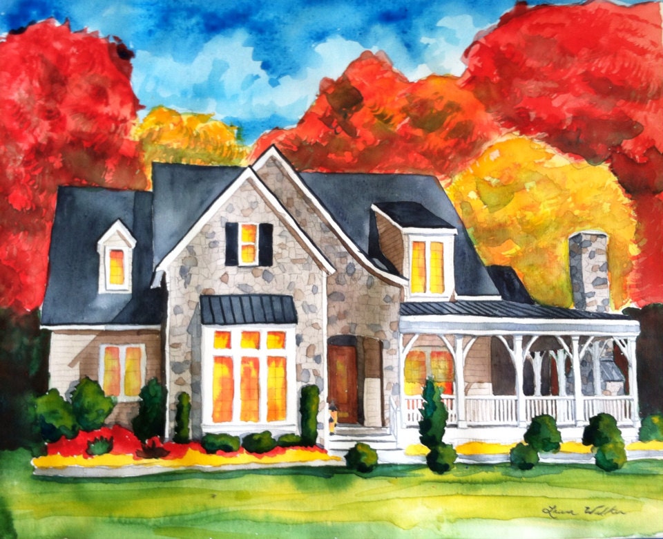 36x24, house, custom painting, watercolor, house portrait, from photo