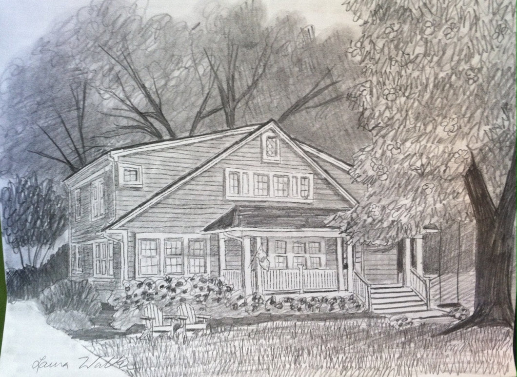 20x24, house, barn, Custom art, drawing, from photo, pencil drawing