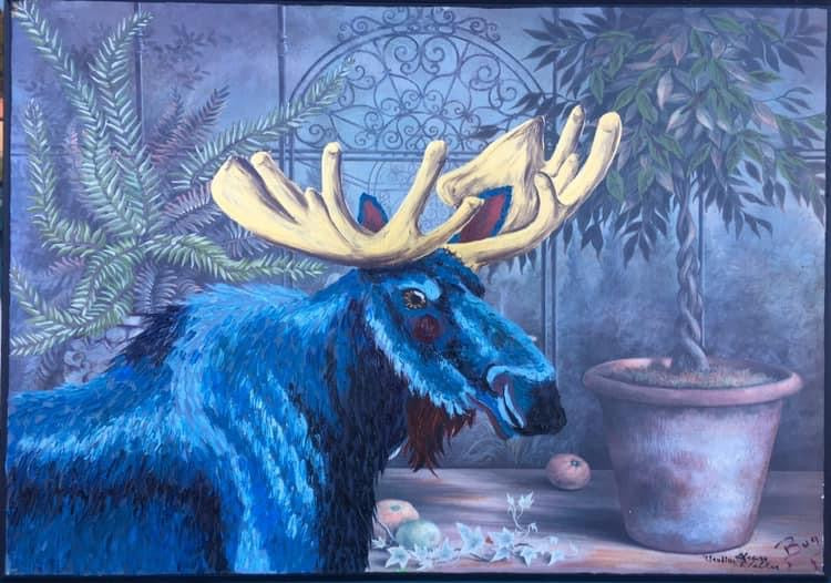 Claudius, blue moose print, reproduction