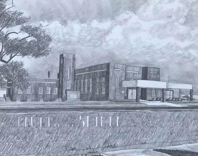 11x14, church, business, university building, wedding venue, drawing, made to order, pencil drawing, from photo