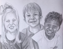 Load image into Gallery viewer, 16x20, group of faces, Drawing from photo, group portrait, pencil portrait, heads and shoulders
