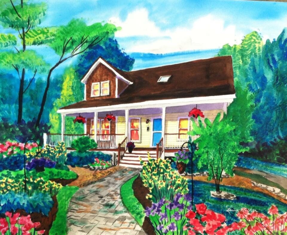 9x12, house, barn, painting, personalized art, custom art, watercolor