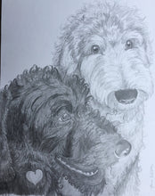 Load image into Gallery viewer, 9x12, custom sketch, from photo, dog, cat, pet portrait, drawing of my pet
