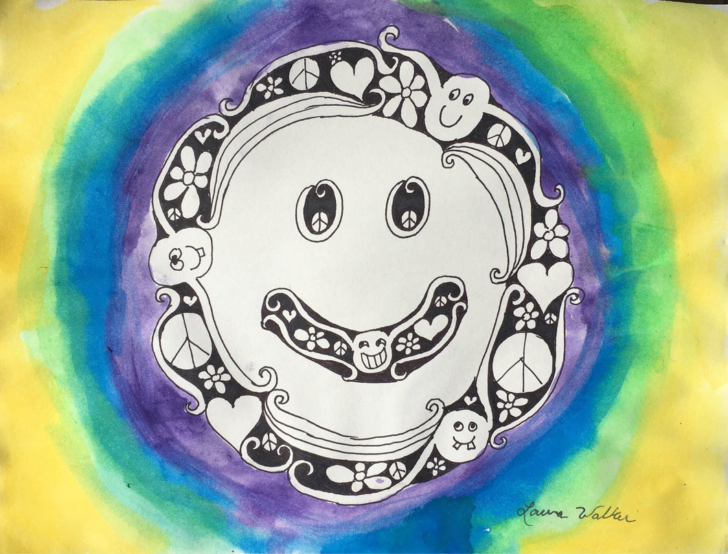 happy face, joy, art, painting, doodle art, zen tangle