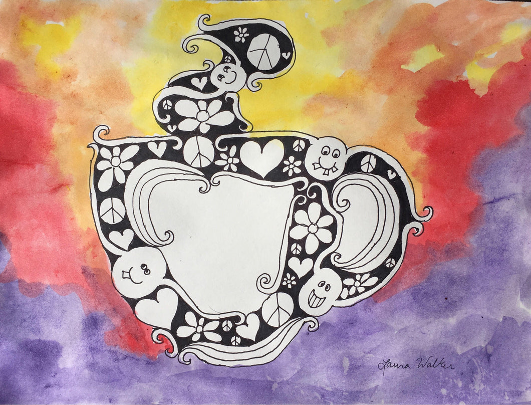 coffee painting, hippie art, coffee cup, coffee art