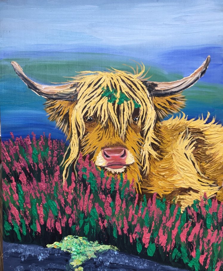 16x20 textured acrylic painting, Cow, custom painting, from photo, acrylic painting, made to order