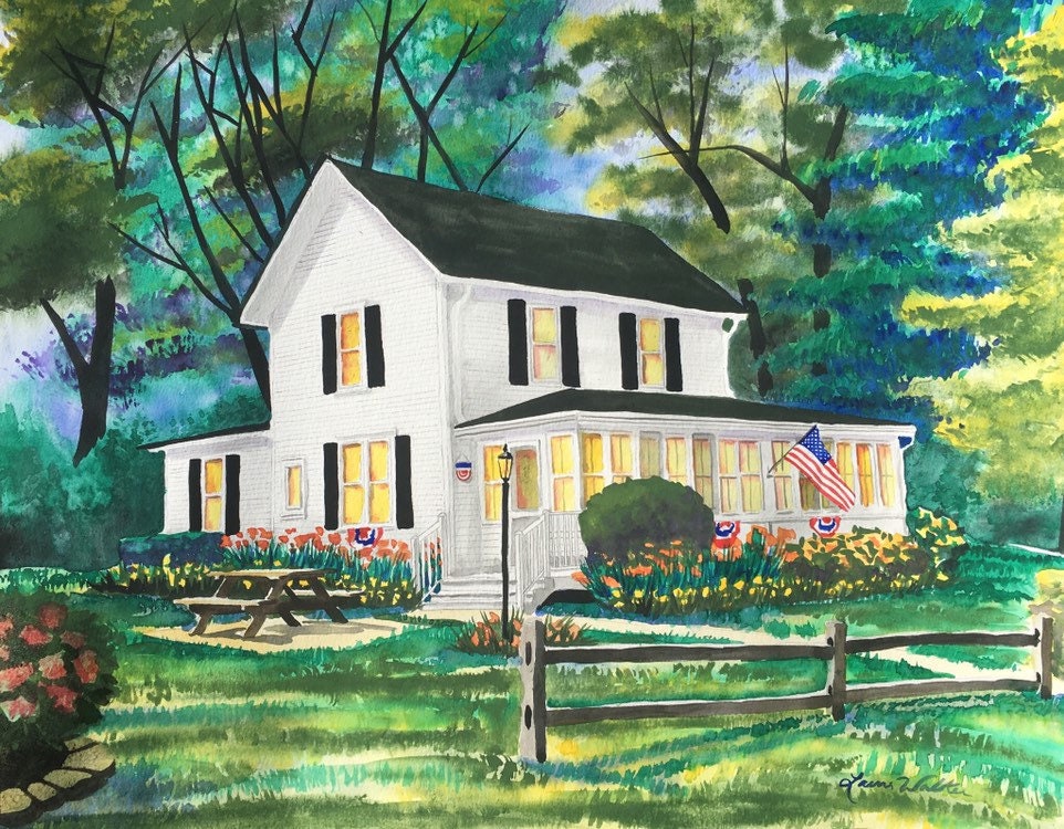 20x24, custom house painting, watercolor, house portrait, from photo, house
