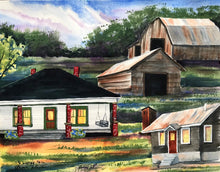 Load image into Gallery viewer, 11x14, street scene, farm, homestead, watercolor, custom painting

