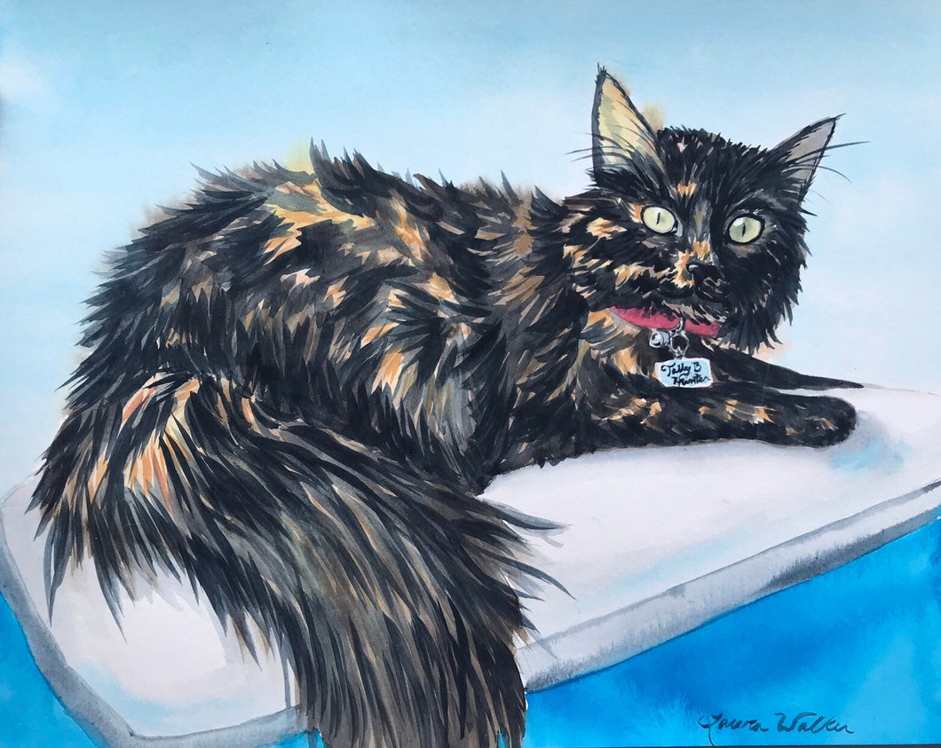 11x14, watercolor, cat portrait, from photo, portrait of cat