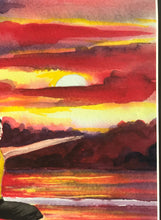 Load image into Gallery viewer, yoga painting, yoga art, yoga, strong warrior,  beach, sunset, wall decor, home decor
