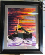 Load image into Gallery viewer, yoga on the beach, watercolor painting, yoga, yoga art, yoga painting, beach, sunset, painting, art
