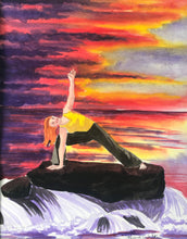 Load image into Gallery viewer, yoga on the beach, watercolor painting, yoga, yoga art, yoga painting, beach, sunset, painting, art

