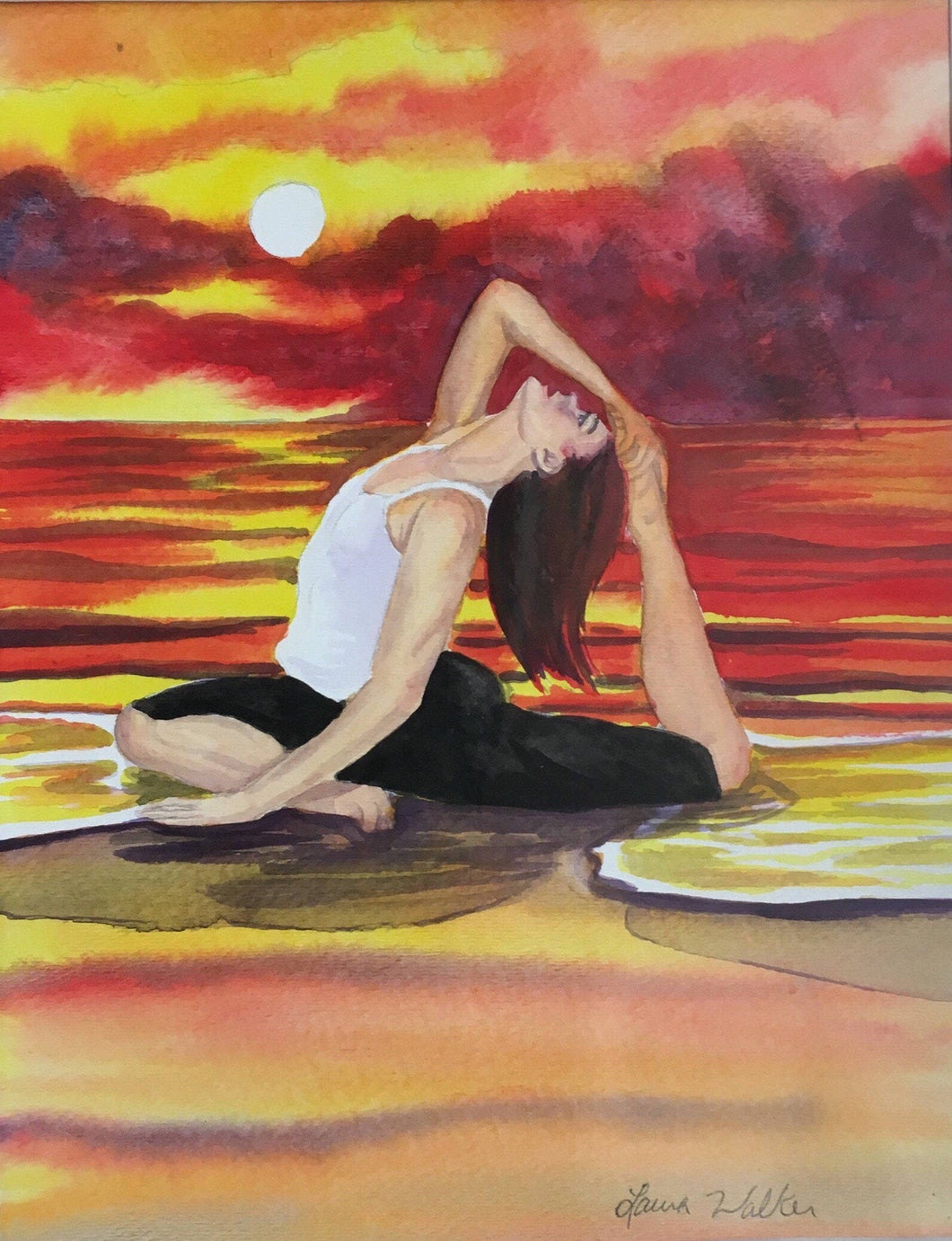 beach, yoga, sunset, mermaid pose