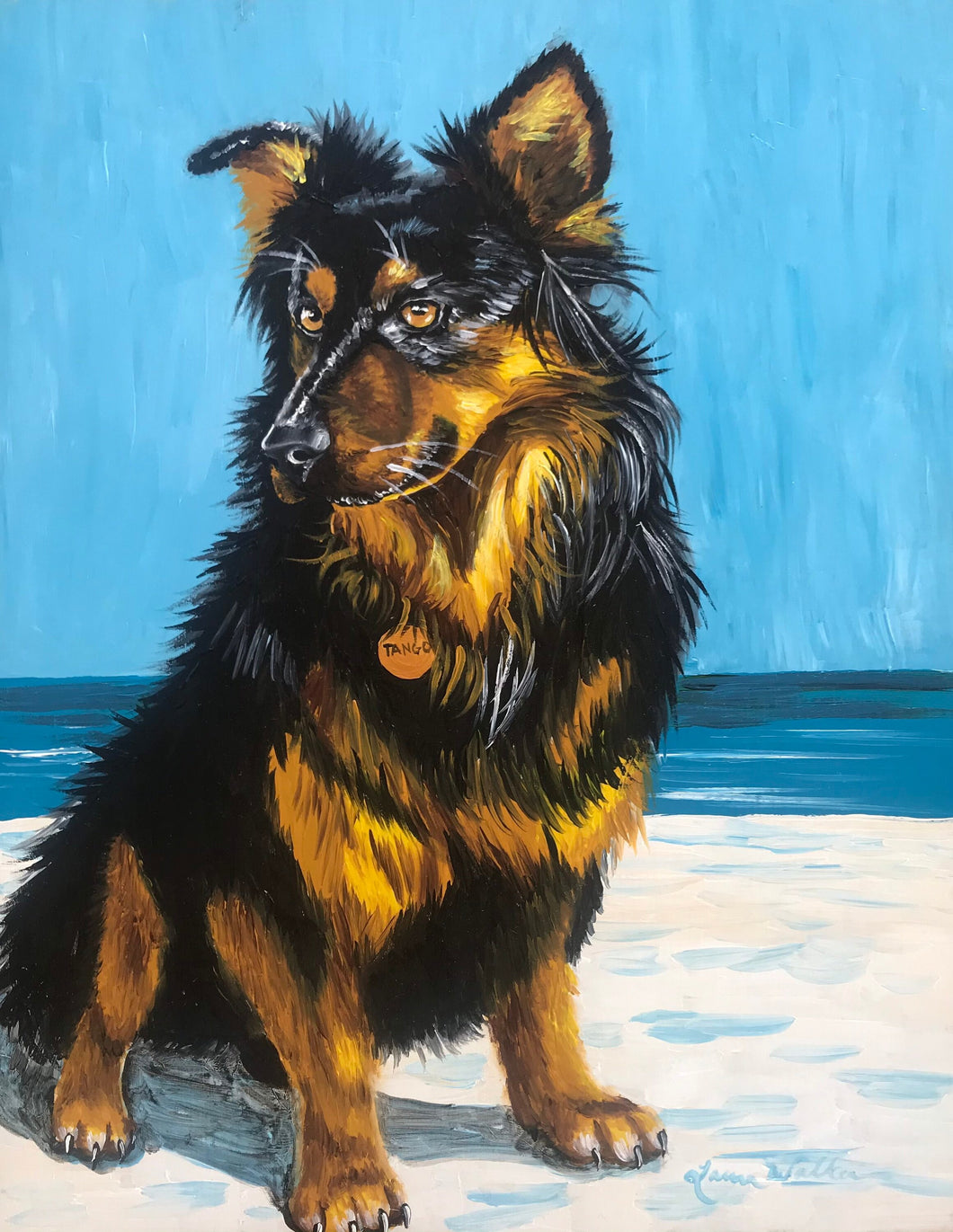 20x24 flat acrylic, dog, cat painting, acrylic portrait