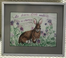 Load image into Gallery viewer, Rabbit, rabbit painting, clover, positive quote, painting, art, wall art, home decor, zen tangle, watercolor, framed art, original art

