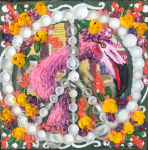 Load image into Gallery viewer, Pink flamingo, pink flamingo painting, peace sign, framed art, original art, textured art, art, painting, wall art, home decor

