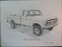 Load image into Gallery viewer, truck drawing, car, sketch, pencil drawing, drawing of a truck, drawing of a car, truck portrait, 9x12

