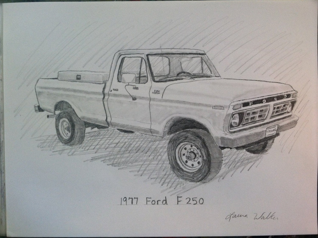 truck drawing, car, sketch, pencil drawing, drawing of a truck, drawing of a car, truck portrait, 9x12