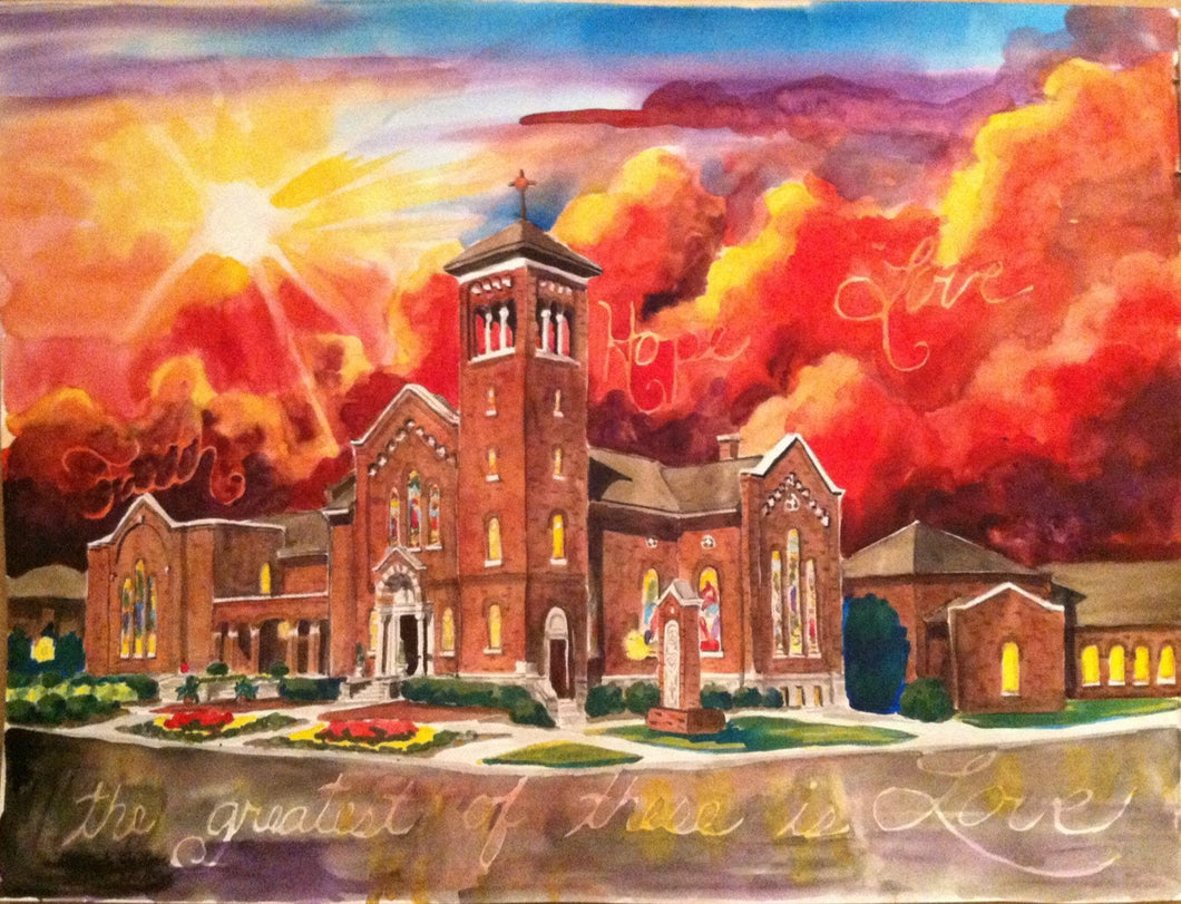 36x24, church, university, business, wedding venue, custom painting, painting from photo, watercolor