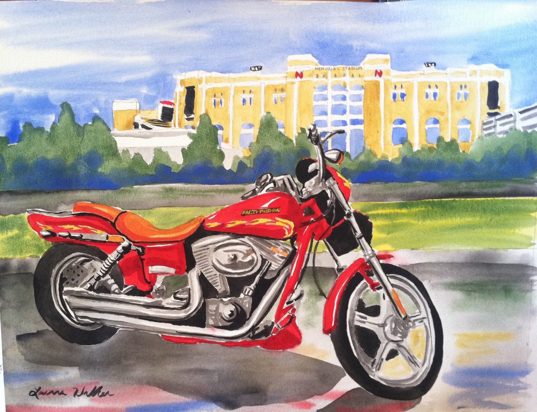 motorcycle, painting from photo, 11x14, watercolor painting, custom art