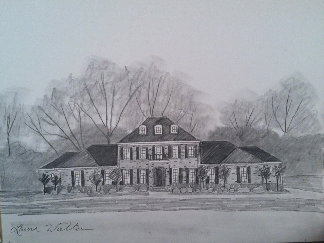 11x14, drawing of house, made to order, pencil drawing, from photo