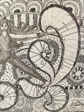 Load image into Gallery viewer, Warrior and Mermaid, yoga drawing

