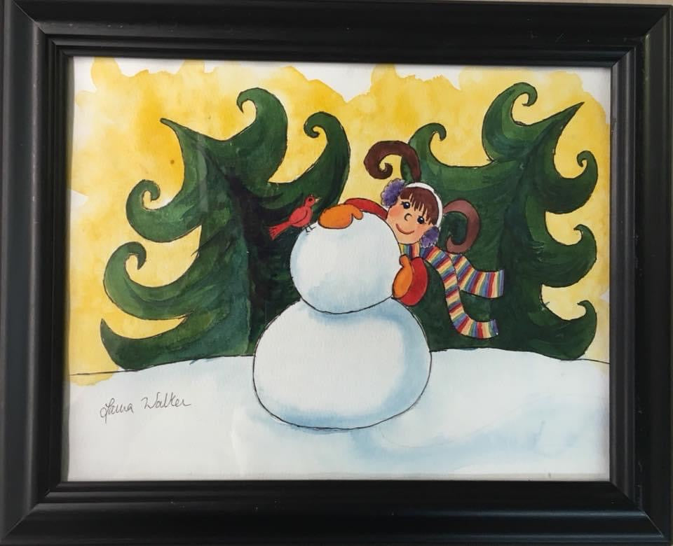 Girl building a snowman, snowman, winter, Christmas