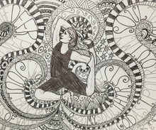Load image into Gallery viewer, Warrior and Mermaid, yoga drawing
